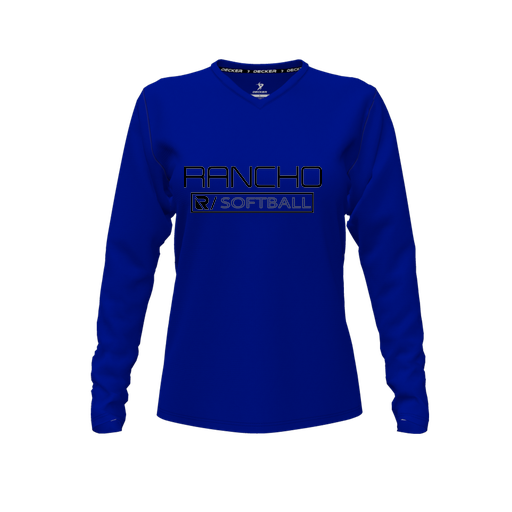 [CUS-DFW-TEES-CMF-VNK-LSL-RYL-FYXS-LOGO1] Decker Comfort T-Shirt (Female Youth XS, Royal, V Neck, Logo 1, Long Sleeve)