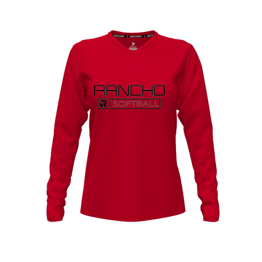 [CUS-DFW-TEES-CMF-VNK-LSL-RED-FYXS-LOGO1] Comfort T-Shirt (Female Youth XS, Red, V Neck, Logo 1, Long Sleeve)