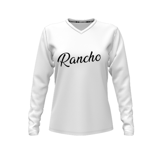[CUS-DFW-TEES-PER-VNK-LSL-WHT-FYXS-LOGO2] Performance T-Shirt (Female Youth XS, White, V Neck, Logo 2, Long Sleeve)