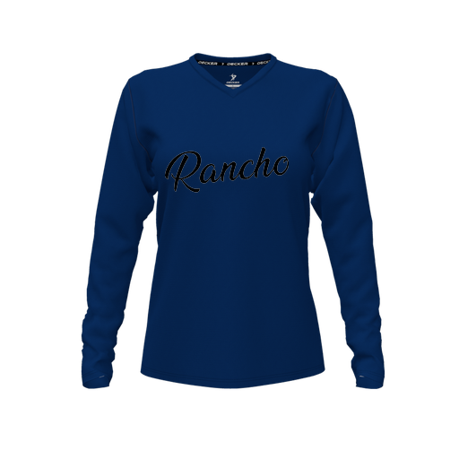 [FTLVPTNV-FYXS-LOGO2] Decker Performance T-Shirt (Female Youth XS, Navy, V Neck, Logo 2, Long Sleeve)