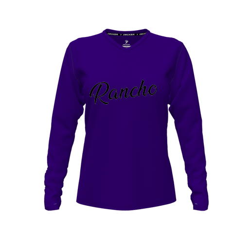 [FTLVPTPP-FYXS-LOGO2] Decker Performance T-Shirt (Female Youth XS, Purple, V Neck, Logo 2, Long Sleeve)